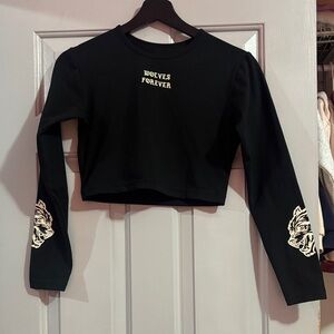 Darc Sport "Wolves Forever" Black Cropped Long Sleeve Top Dry Fit